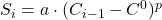 S_i = a\cdot(C_{i-1} - C^0)^p