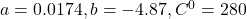 a=0.0174, b=-4.87, C^0 =280