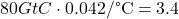 80GtC \cdot 0.042/\text{°C} = 3.4